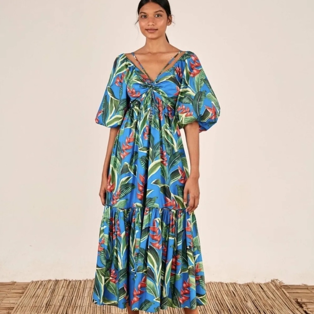 FARM Rio Dream Garden Midi Dress (EUC)